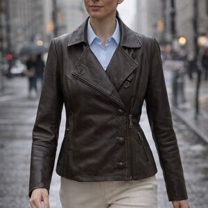 Colombian Couture Women's Dark Espresso Brown Leather Moto Jacket, Size S